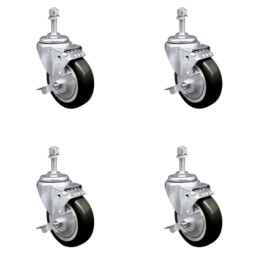 SCC-TS20S414-PPUB-BLK-TLB-381615-4 Polyurethane Swivel Threaded Stem Caster with 4 x 1.25 in. Black Wheels & 0.38 in. Stems - Set of 4