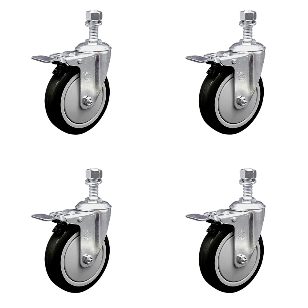 SCC-TSTTL20S514-PPUB-BLK-M1215-4 Polyurethane Swivel Threaded Stem Caster with 5 x 1.25 in. Black Wheels & 12 mm Stems - Set of 4