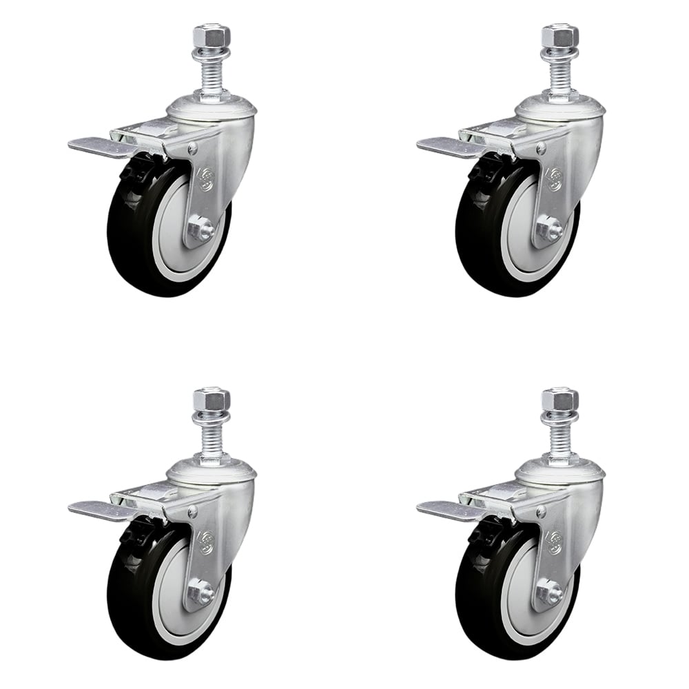SCC-SSTSTTL20S414-PPUB-BLK-M1215-4 Stainless Steel Polyurethane Swivel Threaded Stem Caster with 4 x 1.25 in. Black Wheels & 12 mm Stems - Set of 4