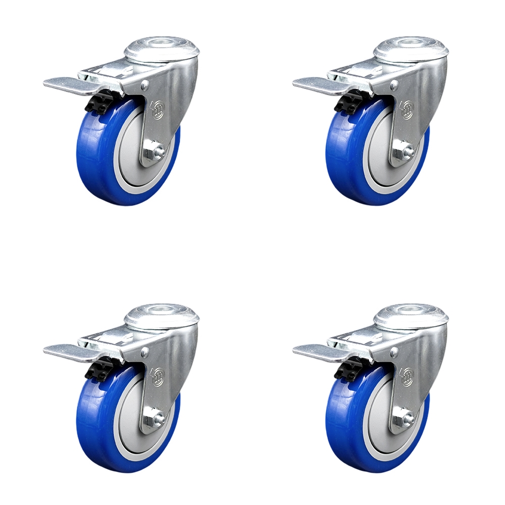 SCC-SSBHTTL20S414-PPUB-BLUE-4 Stainless Steel Polyurethane Swivel Bolt Hole Caster with 4 x 1.25 in. Blue Wheels - Set of 4