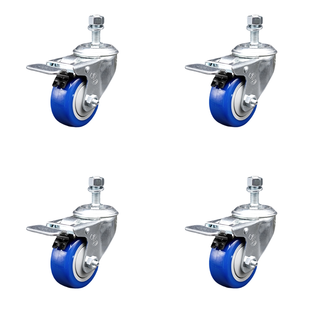 SCC-TSTTL20S314-PPUB-BLUE-121315-4 Polyurethane Swivel Threaded Stem Caster with 3 x 1.25 in. Blue Wheels & 0.5 in. Stems - Set of 4