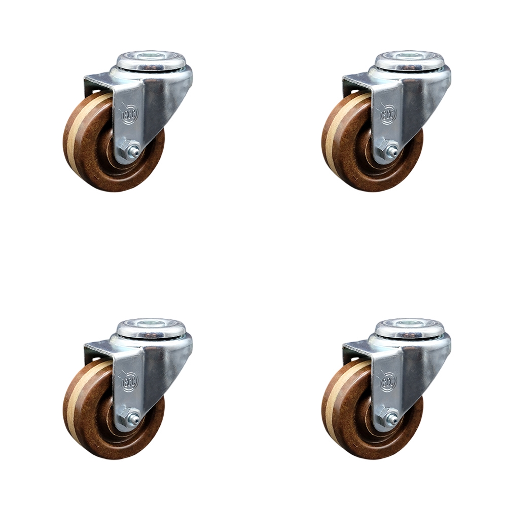 SCC-BH20S314-PHRHT-4 High Temperature Phenolic Swivel Bolt Hole Caster with Roller Bearing with 3 x 1.25 in. Brown Wheels - Set of 4