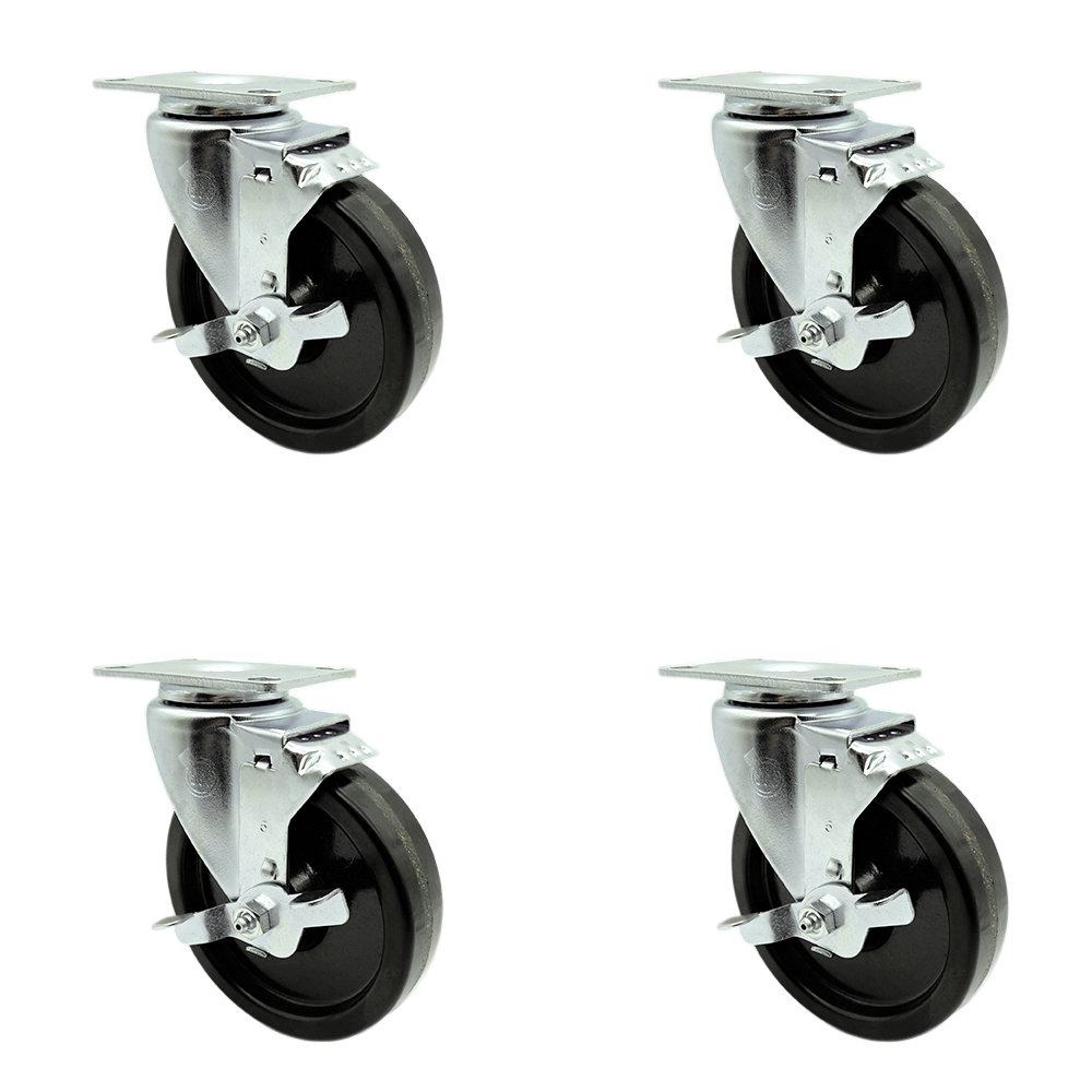 SCC-SSSS20S514-PHS-TLB-4 Stainless Steel Phenolic Swivel Top Plate Caster with 5 x 1.25 in. Black Wheels - Set of 4