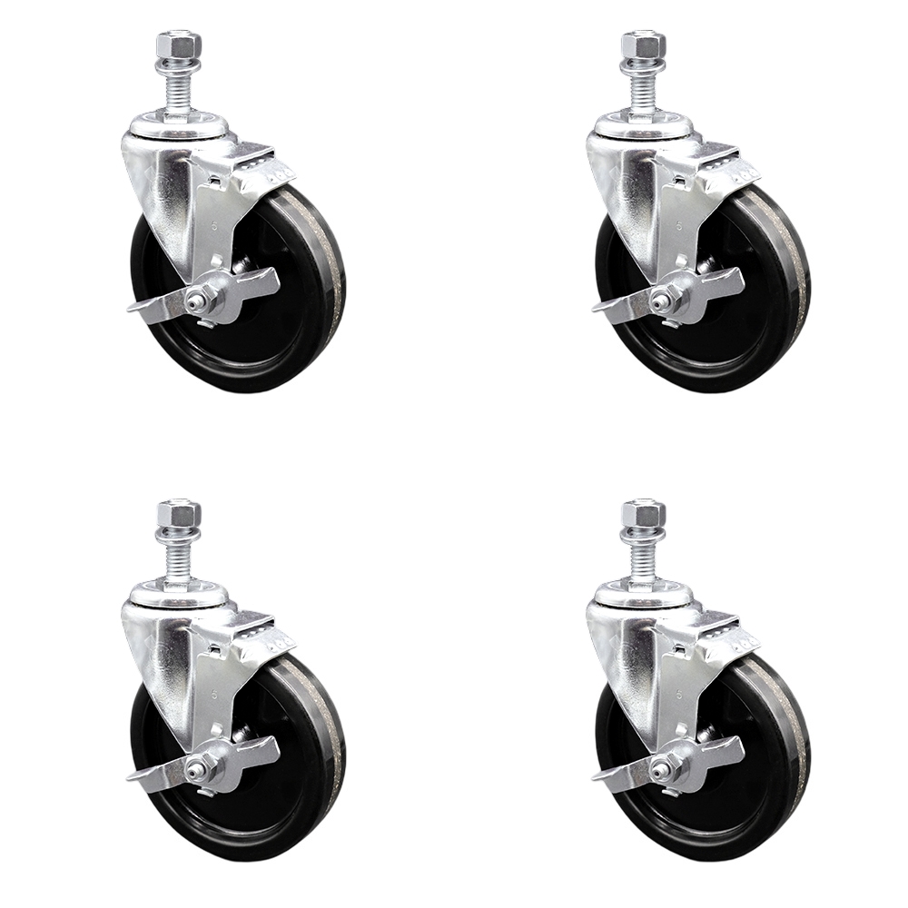 SCC-SSSSTS20S514-PHS-TLB-121315-4 Stainless Steel Phenolic Swivel Threaded Stem Caster with 5 x 1.25 in. Black Wheels & 0.5 in. Stems - Set of 4