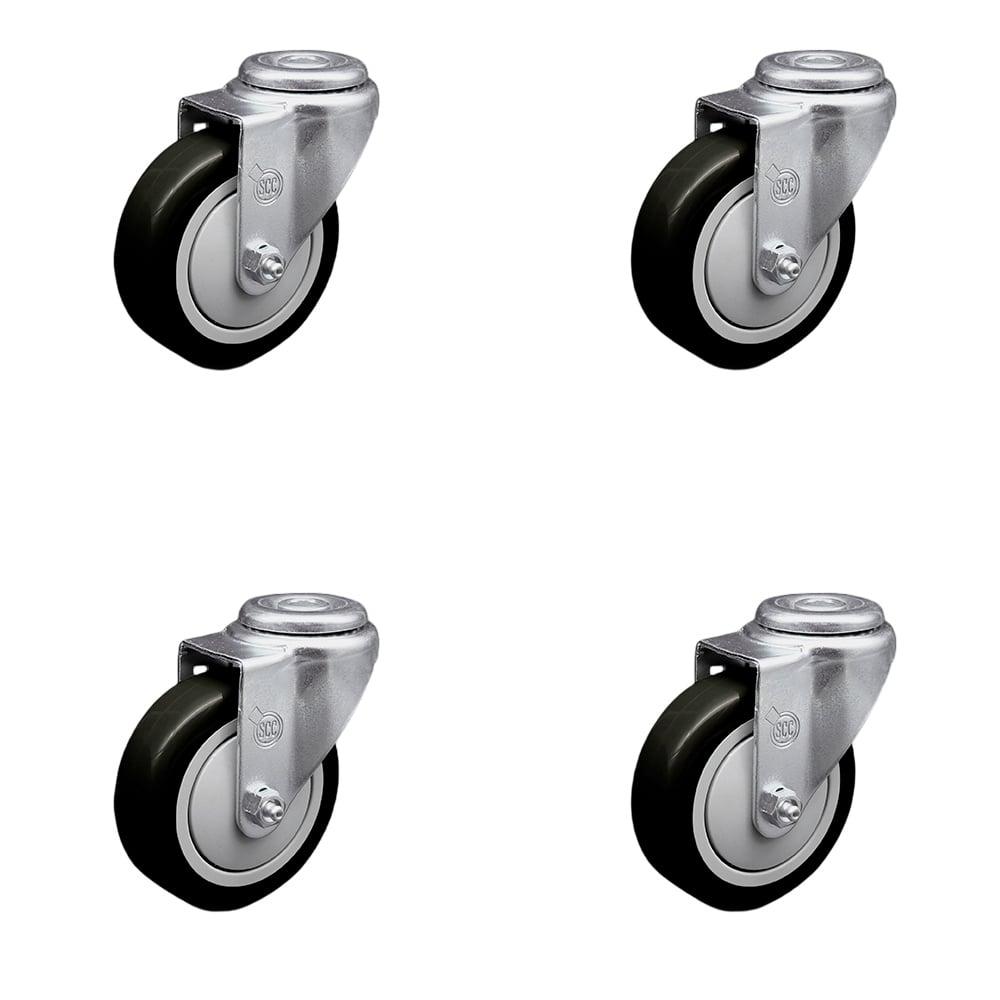 SCC-BH20S414-PPUB-BLK-4 Polyurethane Swivel Bolt Hole Caster with 4 x 1.25 in. Black Wheels - Set of 4