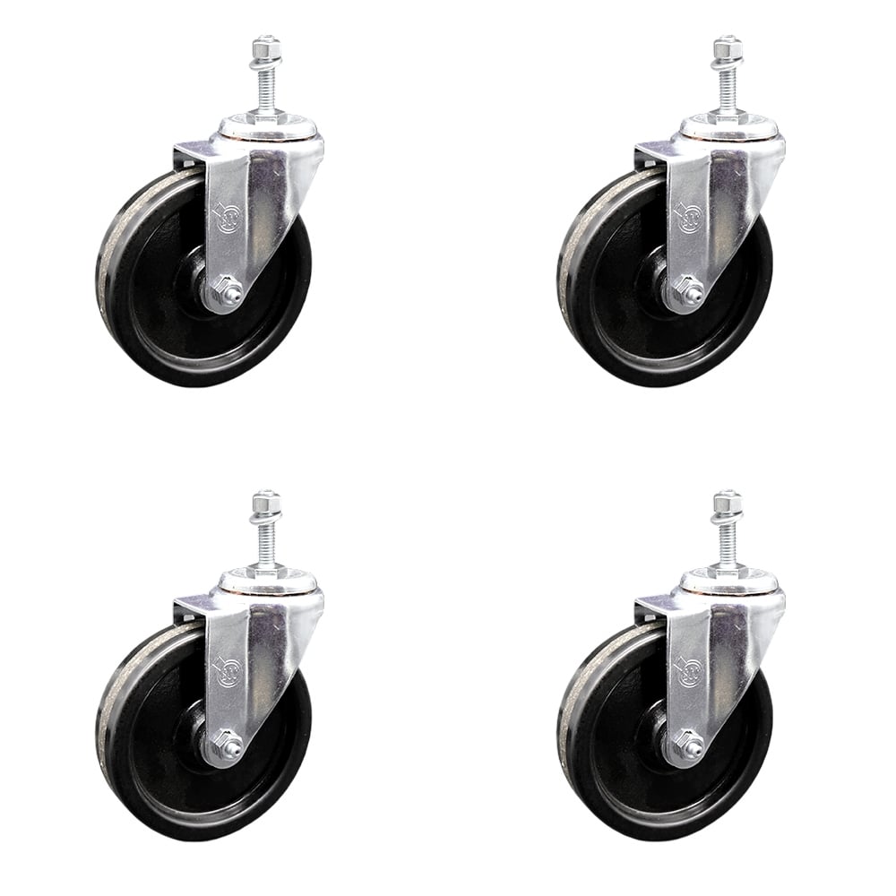 SCC-TS20S514-PHR-381615-4 Phenolic Swivel Threaded Stem Caster with Roller Bearing with 5 x 1.25 in. Black Wheels & 0.38 in. Stems - Set of 4