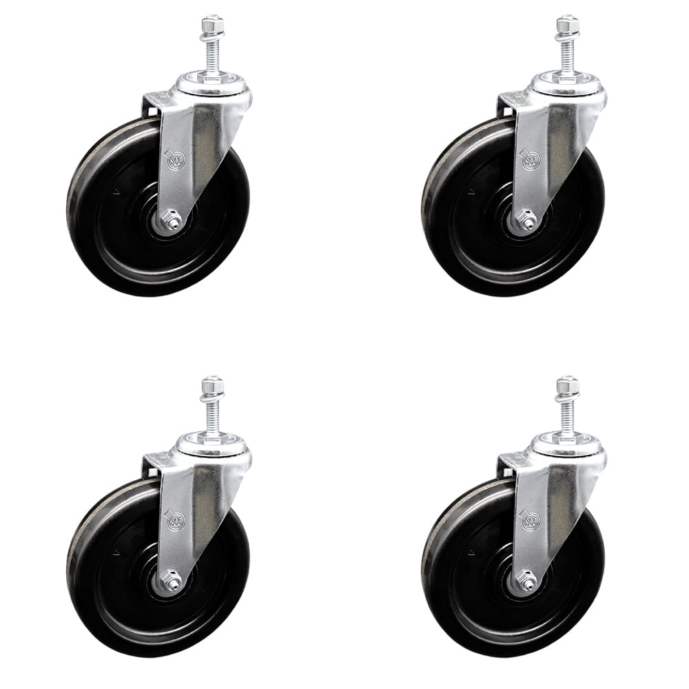 SCC-TS20S615-PHR-381615-4 Phenolic Swivel Threaded Stem Caster with Roller Bearing with 6 x 1.5 in. Black Wheels & 0.38 in. Stems - Set of 4