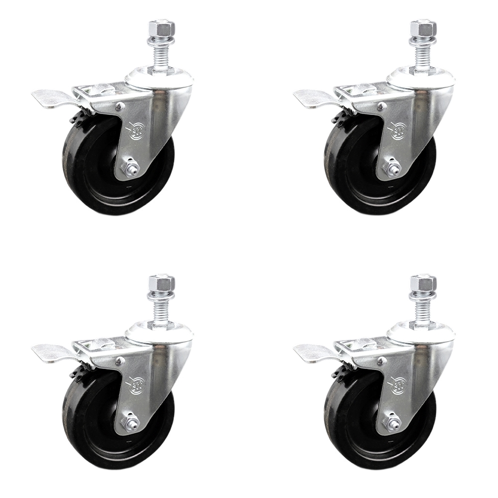 SCC-TSTTL20S414-PHR-M1215-4 Phenolic Swivel Threaded Stem Caster with Roller Bearing with 4 x 1.25 in. Black Wheels & 12 mm Stems - Set of 4