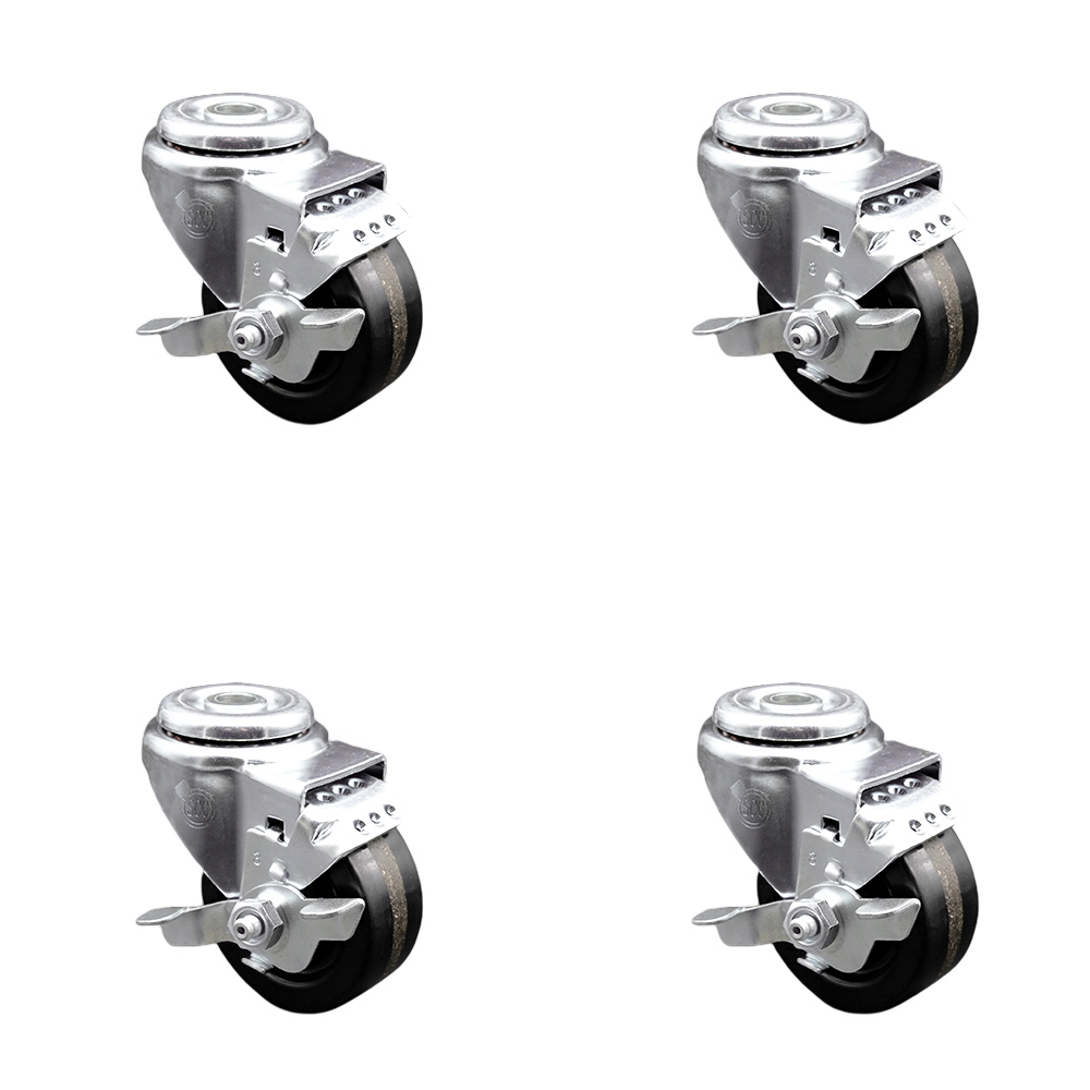 SCC-SSSSBH20S314-PHS-TLB-4 Stainless Steel Phenolic Swivel Bolt Hole Caster with 3 x 1.25 in. Black Wheels - Set of 4
