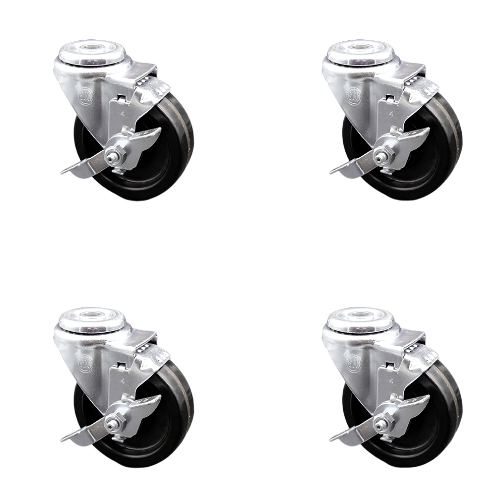 SCC-SSSSBH20S414-PHS-TLB-4 Stainless Steel Phenolic Swivel Bolt Hole Caster with 4 x 1.25 in. Black Wheels - Set of 4