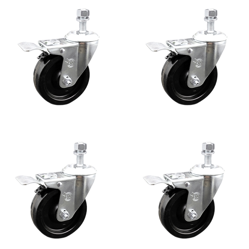 SCC-SSSSTSTTL20S414-PHS-M1015-4 Stainless Steel Phenolic Swivel Threaded Stem Caster with 4 x 1.25 in. Black Wheels & 10 mm Stems - Set of 4