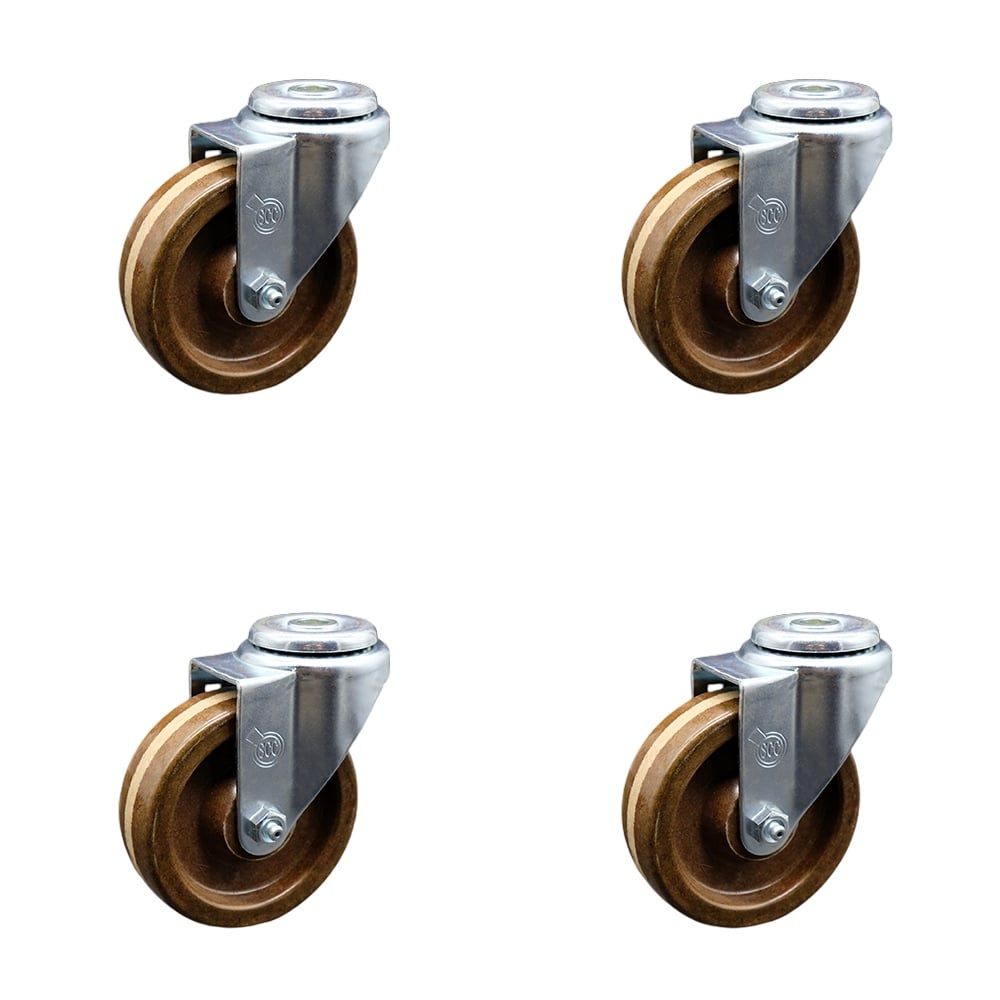 SCC-BH20S414-PHSHT-4 High Temperature Phenolic Swivel Bolt Hole Caster with 4 x 1.25 in. Brown Wheels - Set of 4