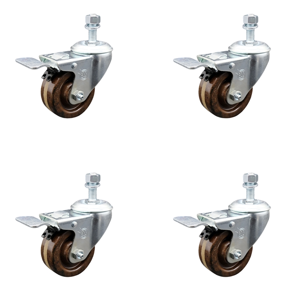 SCC-TSTTL20S314-PHSHT-121315-4 High Temperature Phenolic Swivel Threaded Stem Caster with 3 x 1.25 in. Brown Wheels & 0.5 in. Stems - Set of 4