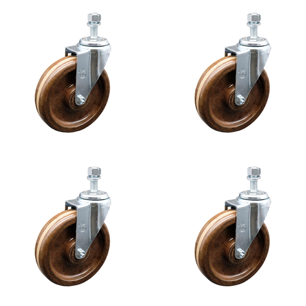 SCC-TS20S615-PHSHT-121315-4 High Temperature Phenolic Swivel Threaded Stem Caster with 6 x 1.5 in. Brown Wheels & 0.5 in. Stems - Set of 4