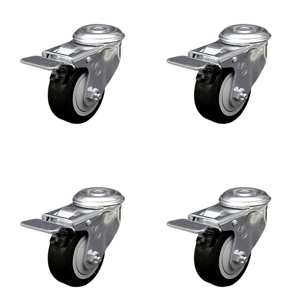 SCC-SSBHTTL20S3514-PPUB-BLK-4 Stainless Steel Polyurethane Swivel Bolt Hole Caster with 3.5 x 1.25 in. Black Wheels - Set of 4