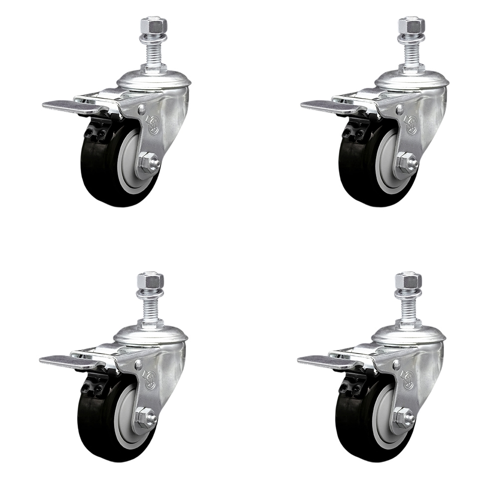 SCC-TSTTL20S314-PPUB-BLK-121315-4 Polyurethane Swivel Threaded Stem Caster with 3 x 1.25 in. Black Wheels & 0.5 in. Stems - Set of 4