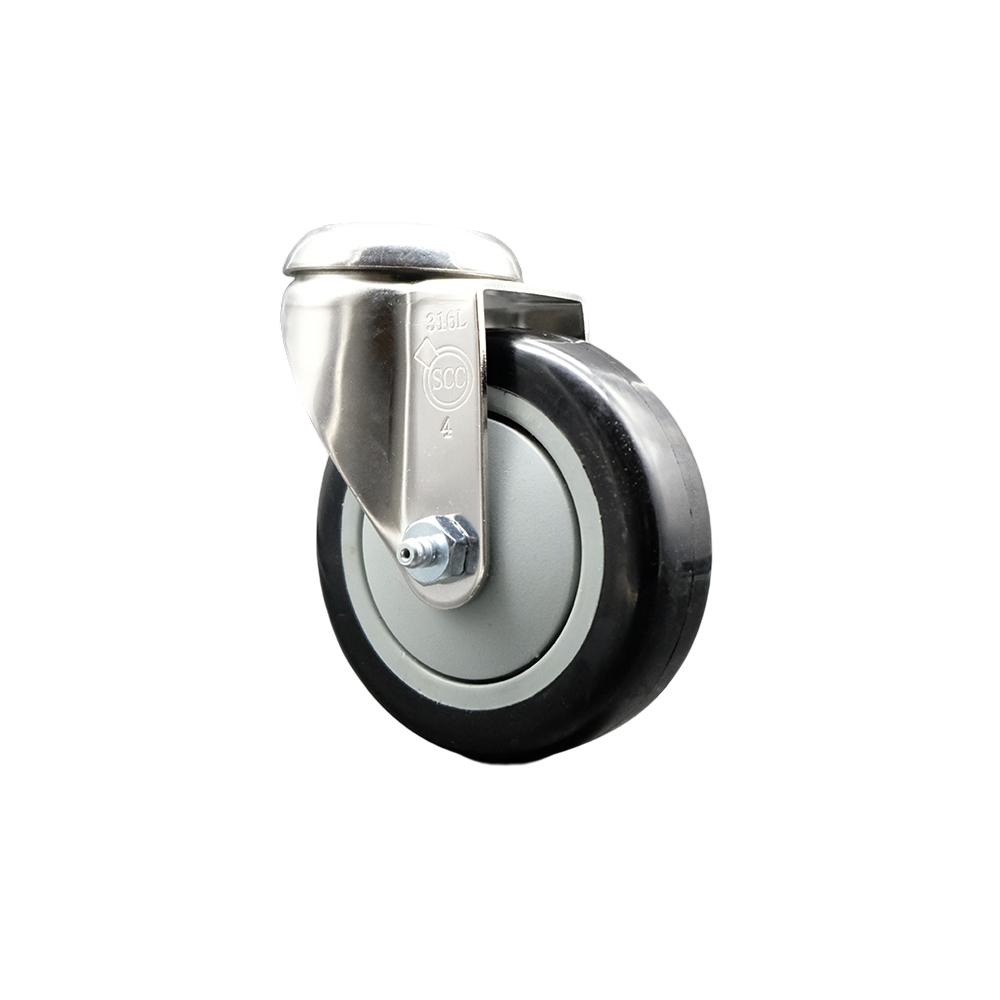 SCC-SS316BH20S414-PPUB-BLK Polyurethane Swivel Bolt Hole Caster with 4 in. Black Caster Wheel 316 Stainless Steel Caster