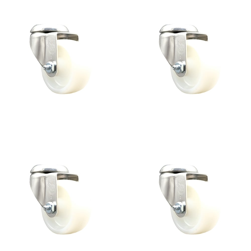 SCC-SS316BH20S314-NYS-4 Nylon Swivel Bolt Hole Caster with 3 in. White Caster Wheels - 316 Stainless Steel Casters - Set of 4
