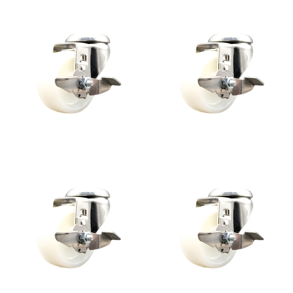 SCC-SS316BH20S314-NYS-TLB-4 Nylon Swivel Bolt Hole Caster with 3 in. White Caster Wheels - 316 Stainless Steel Casters - Set of 4