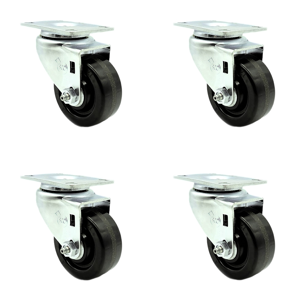 SCC-20S314-PHR-4 Phenolic Swivel Top Plate Caster with Roller Bearing 3 in. Black Wheel & Total Locking Brake - Set of 4