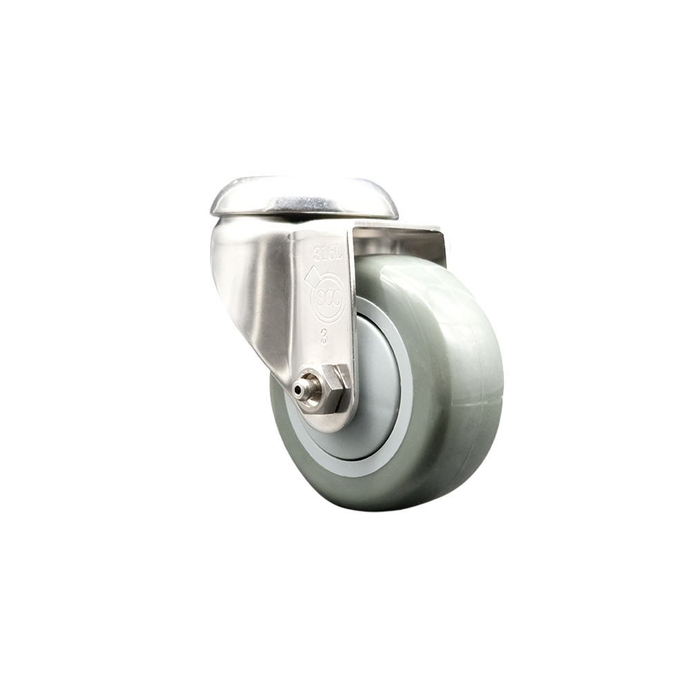 SCC-SS316BH20S314-PPUB Polyurethane Swivel Bolt Hole Caster with 3 in. Gray Caster Wheel 316 Stainless Steel Caster