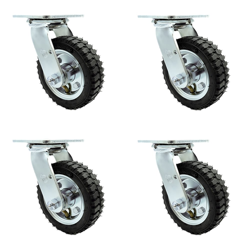 SCC-100S150-PNB-4 6 in. Swivel Pneumatic Rubber Wheel Casters, Black - Set of 4