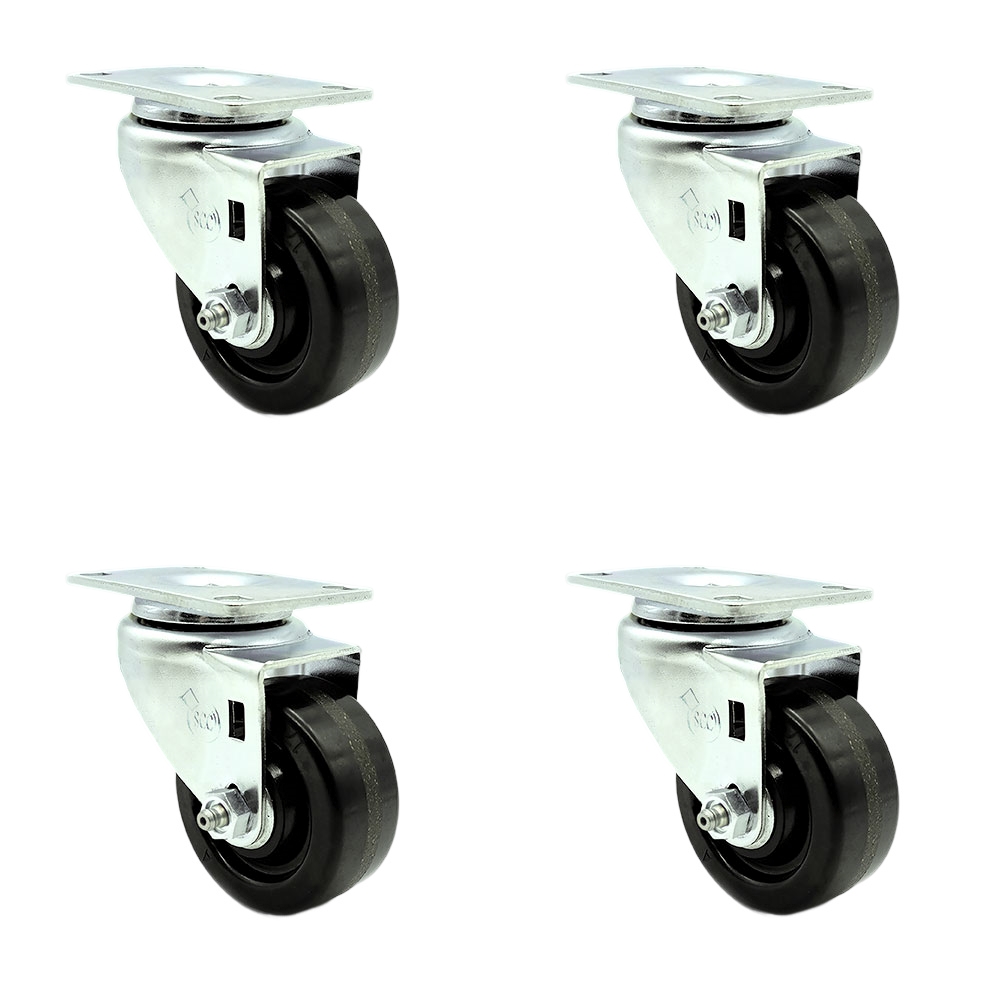 SCC-20S314-PHS-4 Phenolic Swivel Top Plate Caster with 3 in. Black Wheels - Set of 4