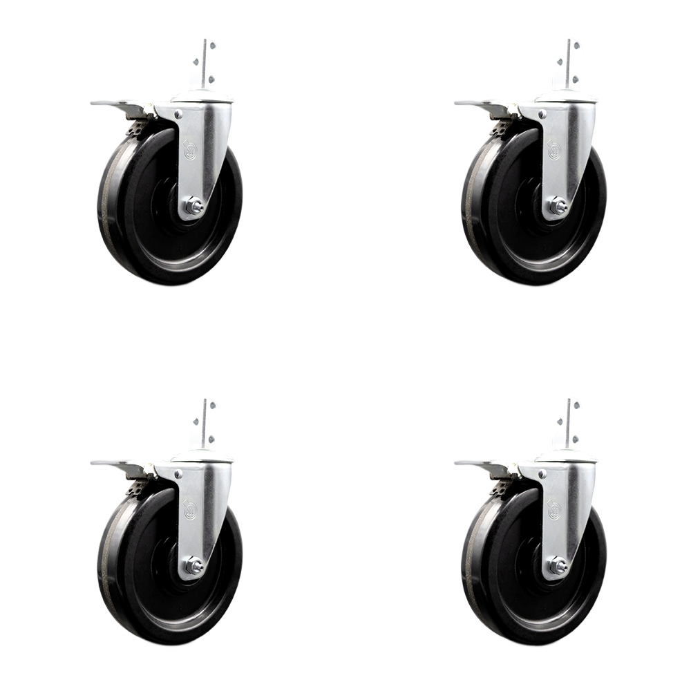 Swivel Square Stem Caster with 6 x 1.5 in. Black Phenolic Wheel, 0.87 x 2 in. Square Stem with 3 0.26 in. Diameter Mounting Holes - Set of 4