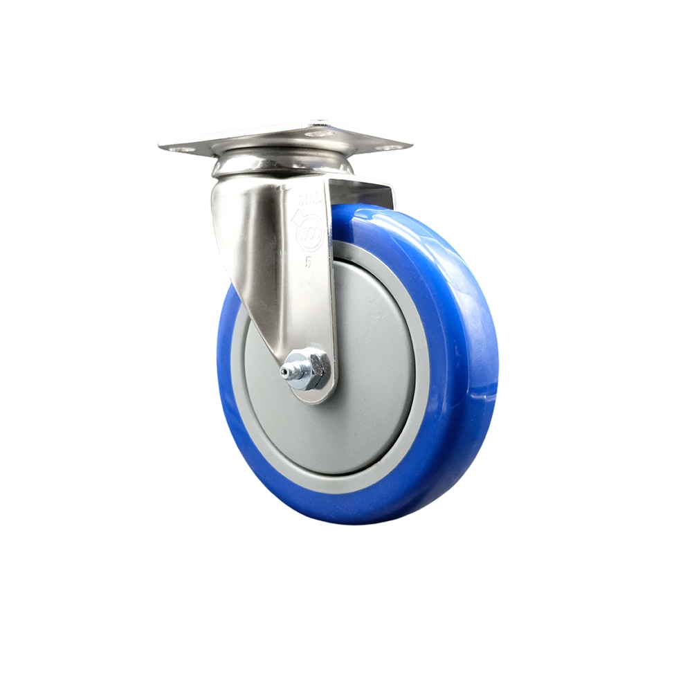 SCC-SS31620S514-PPUB-BLUE Polyurethane Swivel Top Plate Caster with 5 in. 316 Stainless Steel Blue Caster Wheel