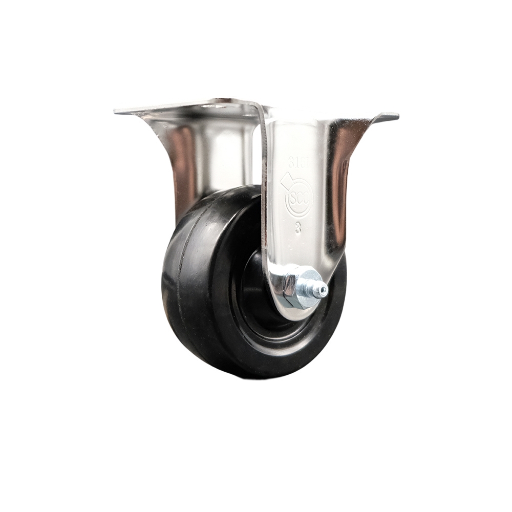 SCC-SS31620R3514-HRS Hard Rubber Rigid Top Plate Caster with 3.5 in. Black Caster Wheel 316 Stainless Steel Caster