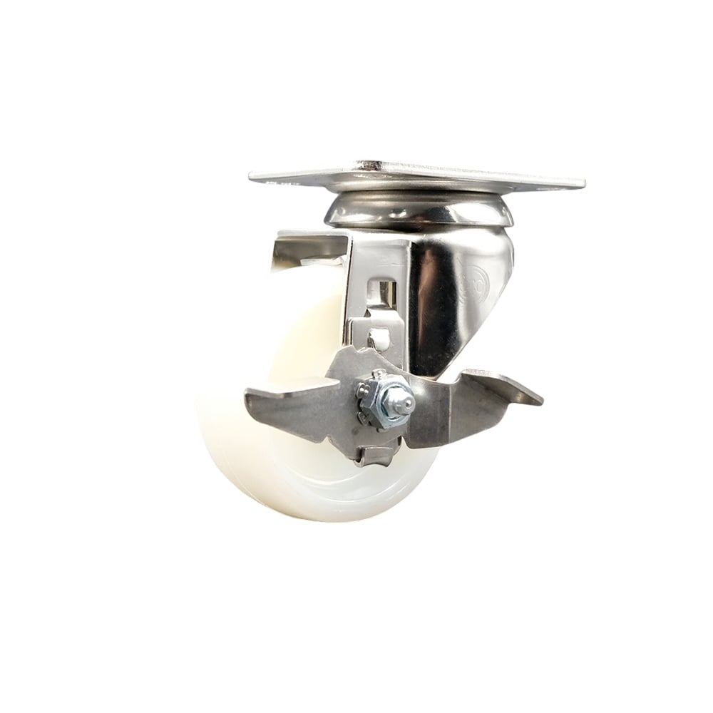 SCC-SS31620S314-NYS-TLB Nylon Swivel Top Plate Caster with 3 in. White Caster Wheel & Top Lock Brake - 316 Stainless Steel Caster