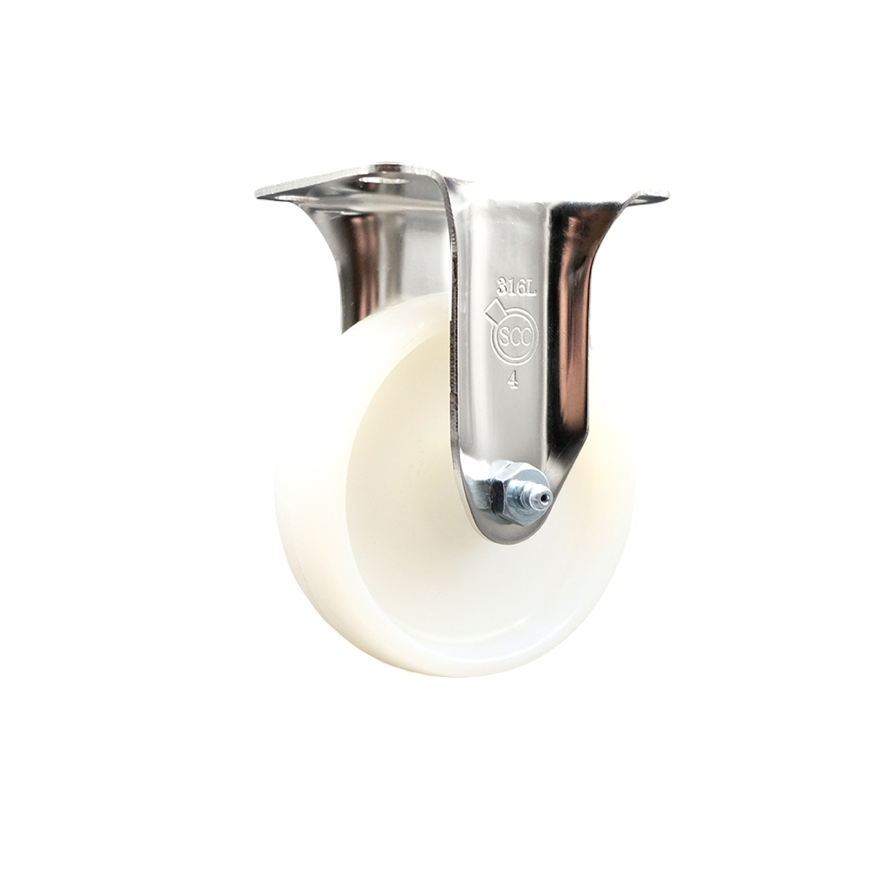 SCC-SS31620R414-NYS Nylon Rigid Top Plate Caster with 4 in. White Caster Wheel 316 Stainless Steel Caster