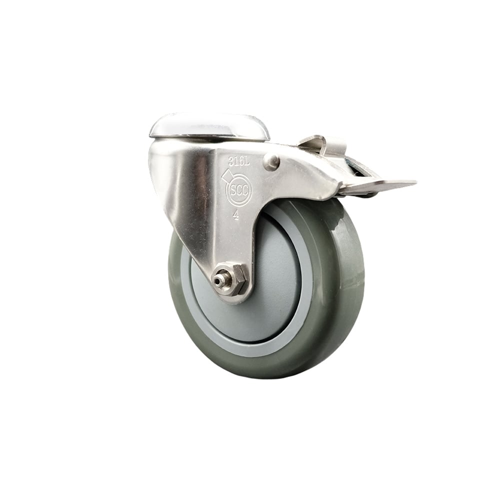 SCC-SS316BHTTL20S414-PPUB Polyurethane Swivel Bolt Hole Caster with 4 in. Gray Caster Wheel & Total Lock Brake 316 Stainless Steel Caster