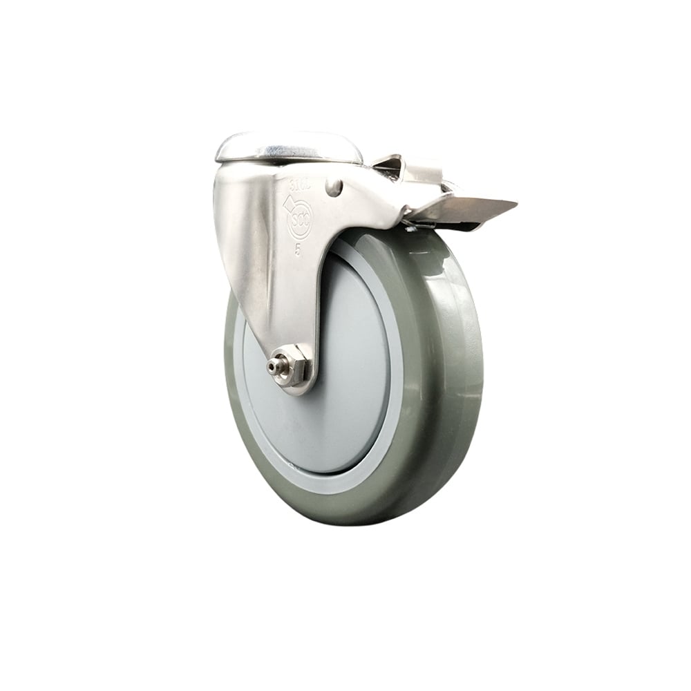 SCC-SS316BHTTL20S514-PPUB Polyurethane Swivel Bolt Hole Caster with 5 in. Gray Caster Wheel & Total Lock Brake 316 Stainless Steel Caster