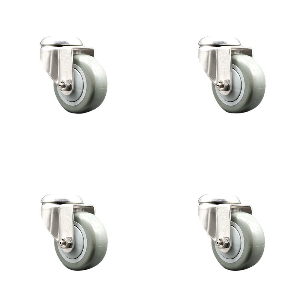 SCC-SS316BH20S3514-PPUB-4 Polyurethane Swivel Bolt Hole Caster with 3.5 in. Gray Caster Wheels 316 Stainless Steel Casters - Set of 4