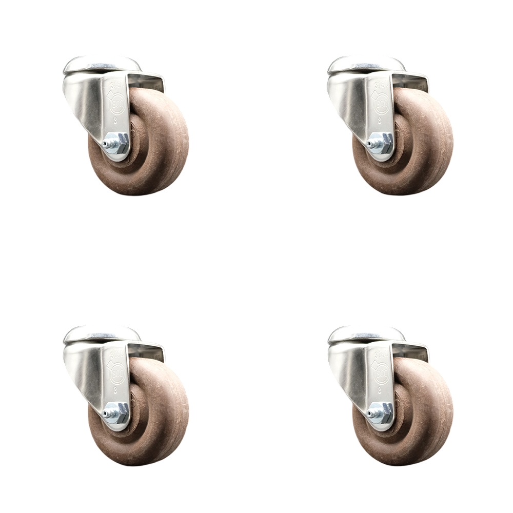 SCC-SS316BH20S314-GFNSHT-4 316 Stainless Steel High Temperature Glass Filled Nylon Swivel Bolt Hole Caster with 3 in. Brown Wheels - Set of 4