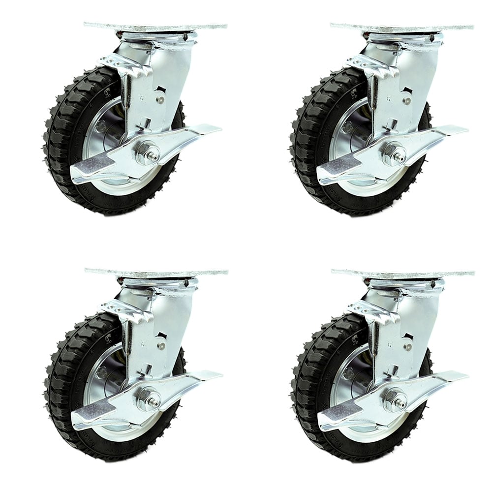SCC-100S150-PNB-TLB-4 6 in. Swivel Pneumatic Rubber Wheel Casters, Black - Set of 4