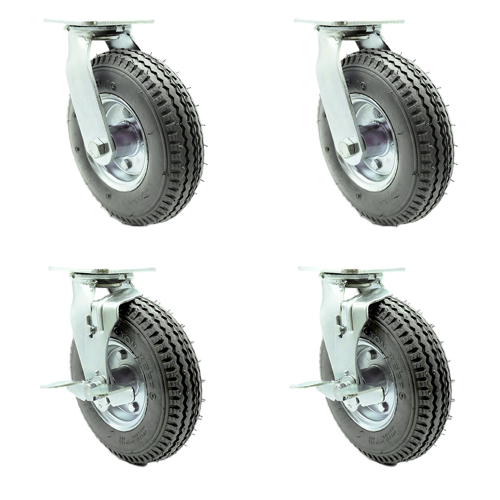 SCC-100S280-PNB-GRY-2-TLB-2 8 in. Swivel Pneumatic Casters Gray Rubber Wheels - Set of 4