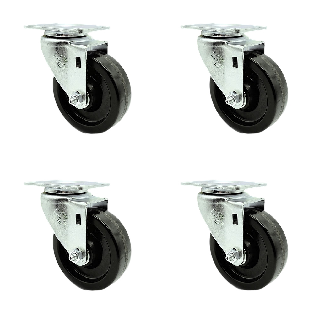 SCC-20S414-PHR-4 Phenolic Swivel Top Plate Caster with Roller Bearing 4 in. Black Wheel & Total Locking Brake