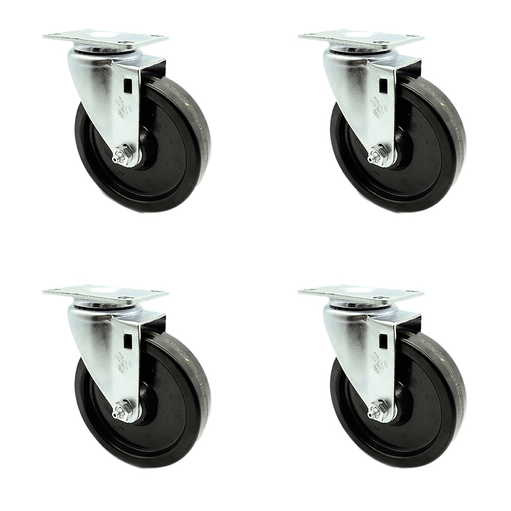 SCC-20S514-PHR-4 Phenolic Swivel Top Plate Caster with Roller Bearing 5 in. Black Wheel & Total Locking Brake