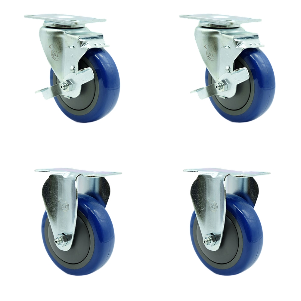 SCC-20S414-PPUB-BLUE-TLB-2-R414-2 Polyurethane Swivel Top Plate Caster with 4 in. Blue Wheels - Set of 4