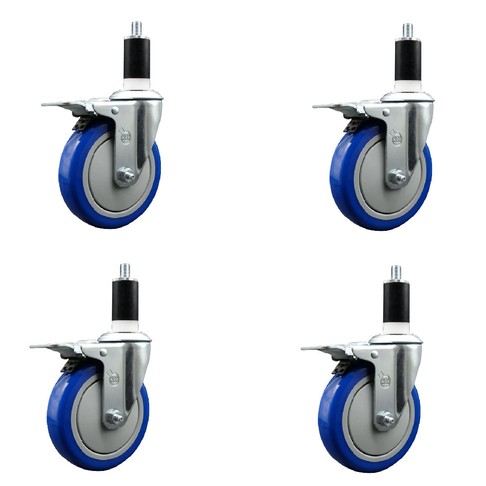 SCC-EXTTL20S514-PPUB-BLUE-138-4 Polyurethane Swivel Expanding Stem Caster with 5 in. Blue Wheels & 1.38 in. Stems - Set of 4