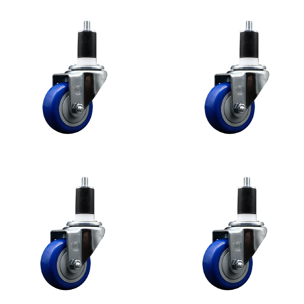 SCC-EX20S314-PPUB-BLUE-112-4 Polyurethane Swivel Expanding Stem Caster with 3 in. Blue Wheels & 1.5 in. Stems - Set of 4