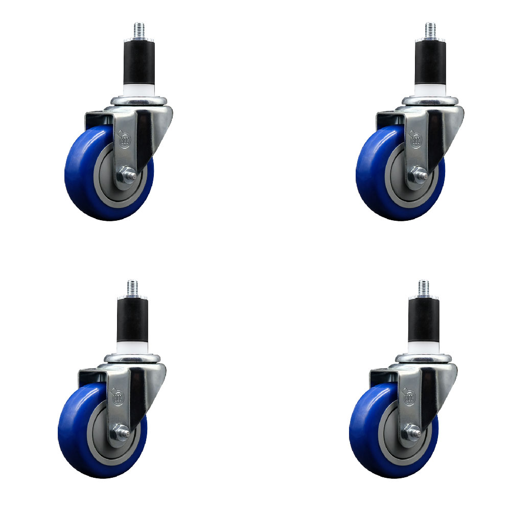 SCC-EX20S3514-PPUB-BLUE-112-4 Polyurethane Swivel Expanding Stem Caster with 3.5 in. Blue Wheels & 1.5 in. Stems - Set of 4