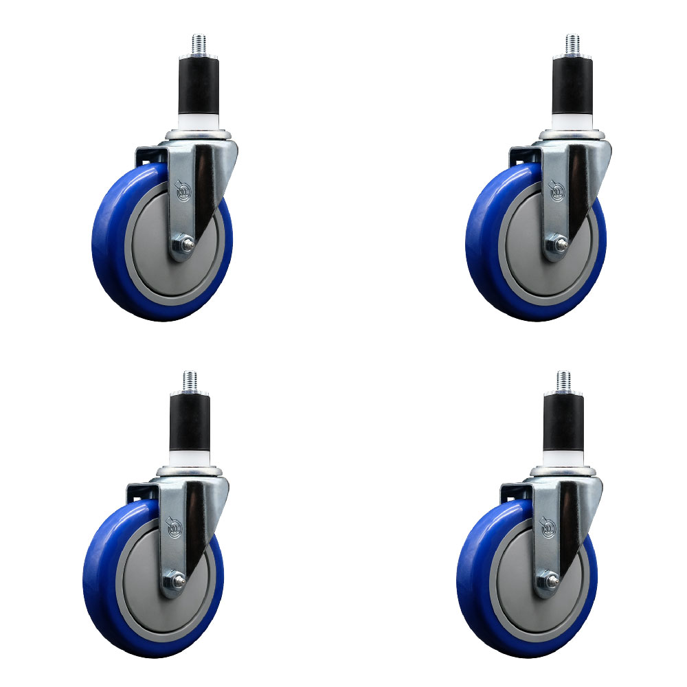 SCC-EX20S514-PPUB-BLUE-112-4 Polyurethane Swivel Expanding Stem Caster with 5 in. Blue Wheels & 1.5 in. Stems - Set of 4