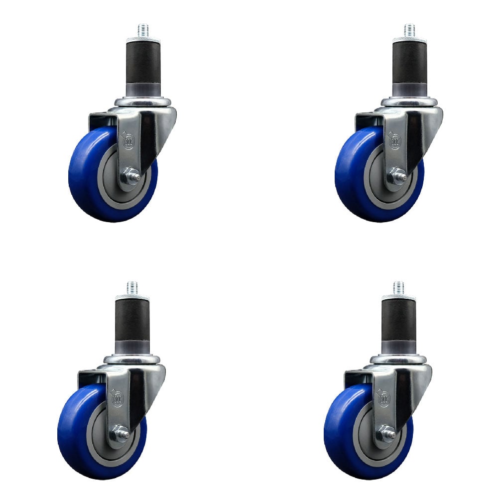 SCC-EX20S3514-PPUB-BLUE-158-4 Polyurethane Swivel Expanding Stem Caster with 3.5 in. Blue Wheels & 1.63 in. Stems - Set of 4