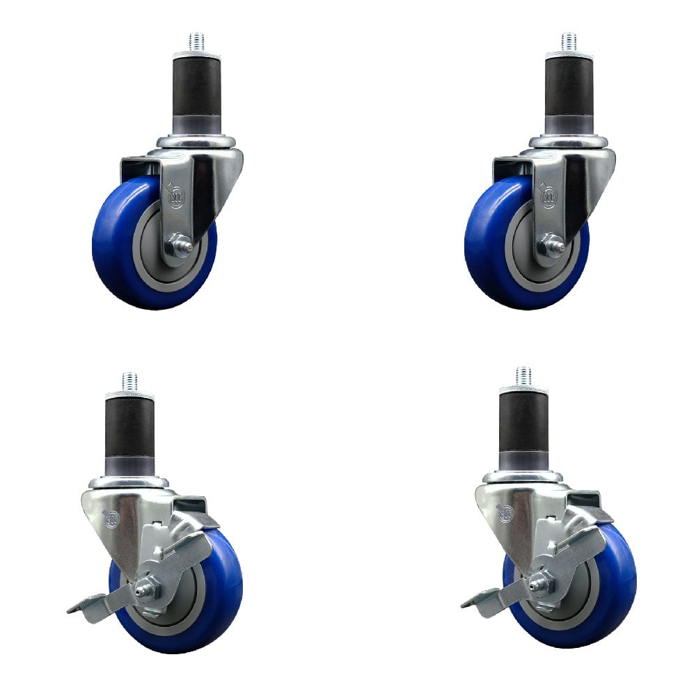 SCC-EX20S3514-PPUB-BLUE-2-TLB-2-158 Polyurethane Swivel Expanding Stem Caster with 3.5 in. Blue Wheels & 1.63 in. Stems - Set of 4