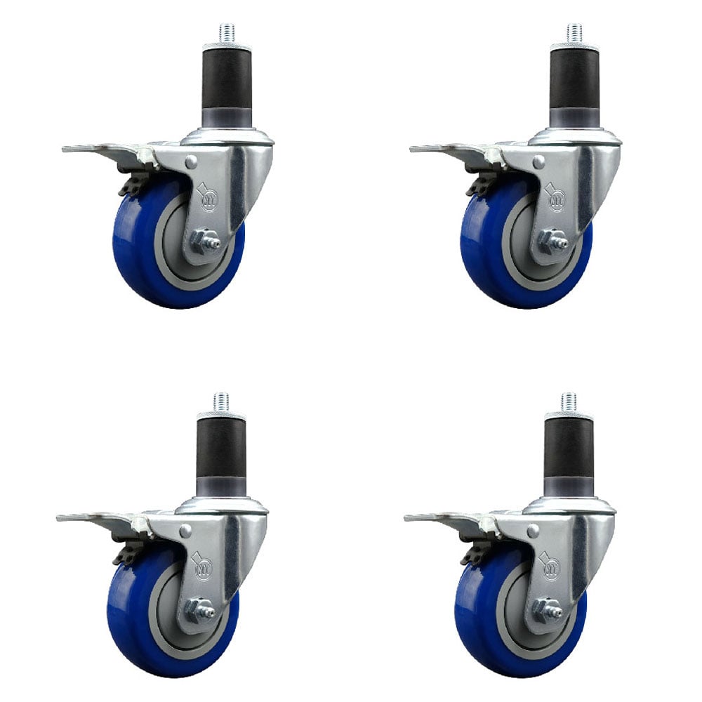 SCC-EXTTL20S3514-PPUB-BLUE-158-4 Polyurethane Swivel Expanding Stem Caster with 3.5 in. Blue Wheels & 1.63 in. Stems - Set of 4