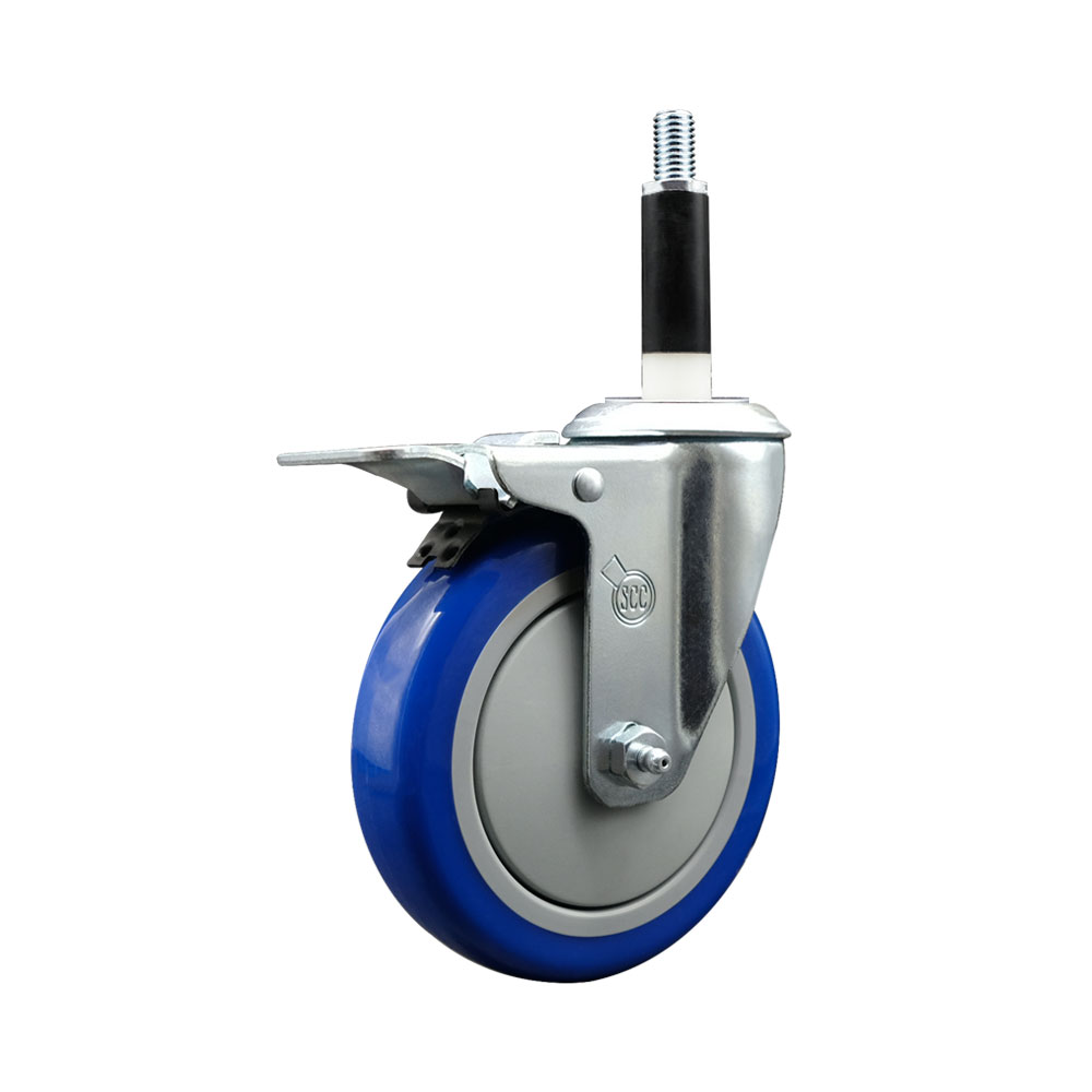 SCC-SSEXTTL20S514-PPUB-BLUE-78 Stainless Steel Polyurethane Expanding Stem Swivel Caster with 5 in. Blue Wheel & 0.87 in. Stem & Total Locking Brake