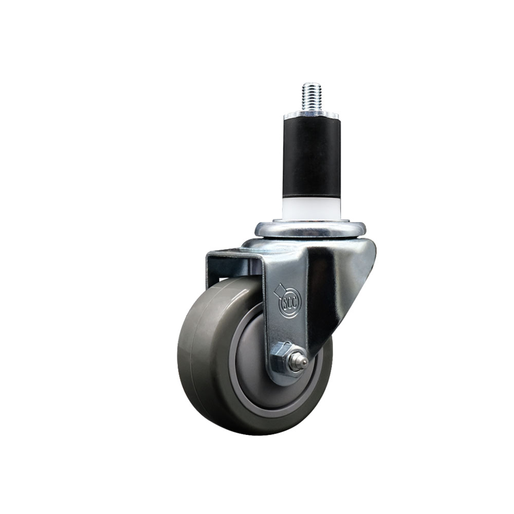 SCC-SSEX20S314-PPUB-112 Stainless Steel Polyurethane Expanding Stem Swivel Caster with 3 in. Gray Wheel & 1.5 in. Stem